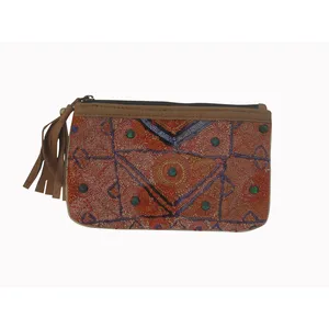 Bohemian kantha Style Cosmetic Bag For Woman, Beautiful Indian Handmade Vintage Cotton Kantha Quilted Banjara Coin Clutch Bags