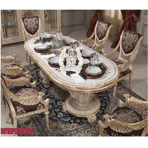 Juego de mesa de comedor de madera de teca moderna hecha a mano tradicional con talla de oro real Muebles de comedor de tamaño personalizado de 6 plazas - Product Image 1