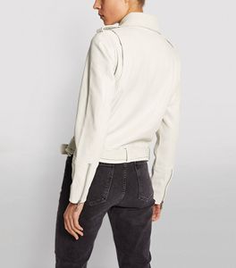 เสื้อแจ็คเก็ตหนังแกะสีขาวหม่นสำหรับทุกเพศ,เสื้อไบค์เกอร์มีซิปปิดสี - Product Image 4