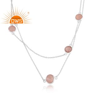 Multi Rose Chalcedony Gemstone <b>Necklace</b> Wholesale Designer 925 Fine <b>Silver</b> <b>Long</b> <b>Chain</b> <b>Necklace</b> Jewelry Classic Collection - Product Image 2