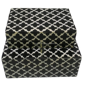 Wholesale Black and White Resin Inlay Design <b>Ring</b> Box Acrylic and Bone Jewelry Case with Carton Packaging Metal <b>Storage</b> Box - Product Image 1