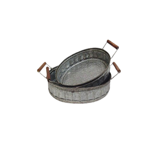 Juego de 3 bandejas para servir comida galvanizadas y de madera, bandeja para servir chocolates y aperitivos de forma ovalada a buen precio - Product Image 6