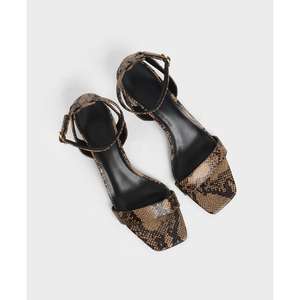 最新夏季设计时尚女性蛇纹印花块状高跟鞋凉鞋PU鞋垫踝带女鞋尖头缓冲 - Product Image 5