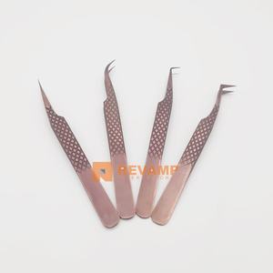 Pinzas para pestañas duraderas de precisión de acero inoxidable sostenible de Color oro rosa al por mayor logotipo personalizado gratis probado a mano para pestañas - Product Image 2