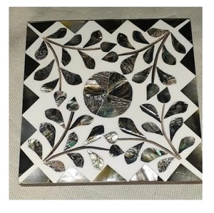 แผ่นรองแก้วแบบฝังทำจากเปลือกหอยงานหัตถกรรมแผ่นตกแต่งทำจากเรซินฝังมุก - Product Image 6