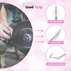 อุปกรณ์ต่อขนตา,แหนบต่อขนตาสเตนเลสสตีลสีชมพูอ่อนเคลือบผงหลายปลายด้ามจับเพชรโลโก้ที่กำหนดเองยอมรับแหนบขนตา - Product Image 4