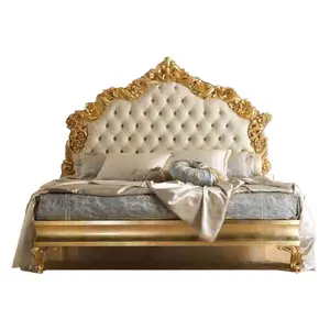 Cabecero antiguo tapizado Rococo, cama de madera, muebles de dormitorio