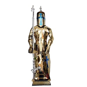 Traje de armadura de acero inoxidable totalmente usable Estilo de caballero templario medieval Acabado de latón Cierre de botón con cuello en V Tallas grandes XL - Product Image 1