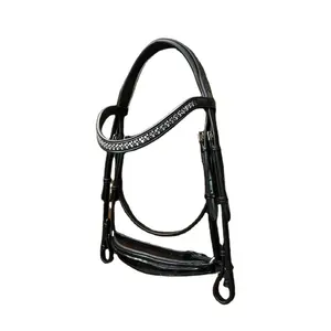 Italian Leather Horse Riding Dressage Bridle With Crystal Bling Browbands horseback riding tack made on genuine leather bridle