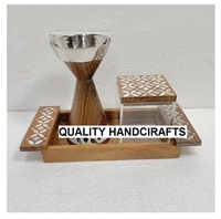 Bol en bois d'acacia style arabe vintage avec incrustation de nacre et support en métal pour le stockage des aliments et des desserts – Cadeau idéal pour le Ramadan, l'Aïd et les mariages