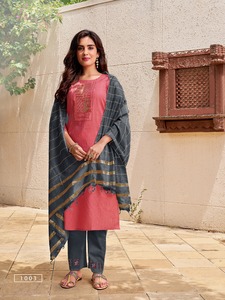 Conjunto de 3 piezas de ropa de algodón para mujer, traje étnico con pantalón y encerado Dupatta, lininig diwali, combinación de colores impresionante - Product Image 2