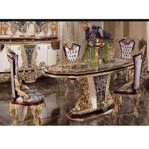Juego de mesa de comedor con acabado en oro negro real, juego de comedor antiguo tallado a mano de diseñador, juego de muebles de comedor de madera maciza italiana - Product Image 1