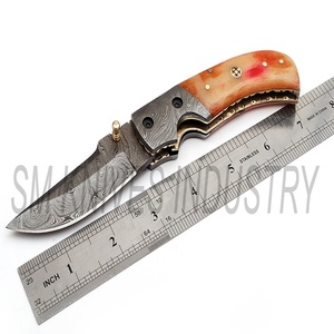 Navaja plegable de Damasco hecha a mano con funda de cuero (smk1231) - Product Image 5
