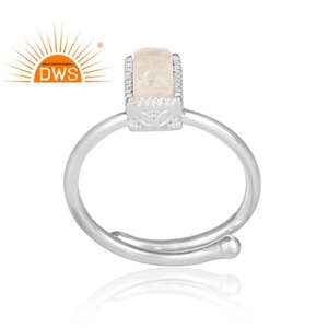 Bague en forme de pierre de lune arc-en-ciel, bijou rectangulaire, en argent fin, création de bijoux - Product Image 2