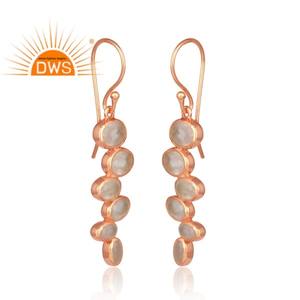 <b>Rose</b> Quartz Gemstone Earrings Designer <b>Rose</b> <b>Gold</b> Plated Silver Bezel <b>Set</b> Hook Earrings <b>Jewelry</b> Manufacturer - Product Image 1