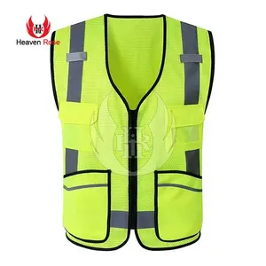 OEM Professional Safety Construction Weste Hochs ichtbare Jacke Fluor zierende reflektierende Streifen Reiß verschluss mit großer Taschen weste