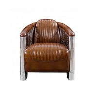 Canapé Chesterfield en cuir véritable une place |   Style antique européen, moderne du milieu du siècle, cadre en aluminium fait main, appartement, villa