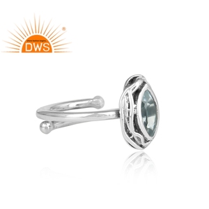 Natural Gemstone Blue Topaz Bezel <b>Set</b> Oxidized <b>Ring</b> 925 <b>Sterling</b> <b>Silver</b> <b>Ring</b> For All Sizes Stackable <b>Rings</b> Supplier - Product Image 3
