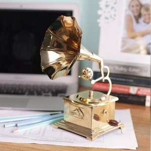 Indian Vintage Handcrafted Brass Gramophone Wooden Square <b>Box</b> Shiny Mirrored Cheaply Available Audio Video Accessory Indian - Product Image 6