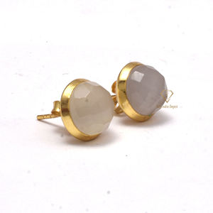 Roxi — boucles d'oreilles rondes en pierre précieuse Monalisa, en argent Sterling 925, ensemble de pierres précieuses blanches, faits à la main, pour femmes - Product Image 2