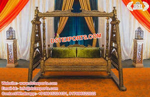 Columpio de escenario musulmán Walima/Jula, columpio con tema indio de pavo real para boda, decoración de madera tallada en plata para boda/Jula - Product Image 3