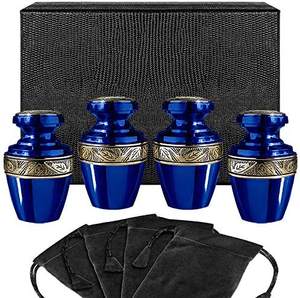 Set Of 4 Blue Small Cremation Urn <b>Keepsakes</b> Ashes Holding Urns Human Ashes Memorial Burial Decor Urn With Velvet <b>Box</b> Hot Selling - Product Image 3