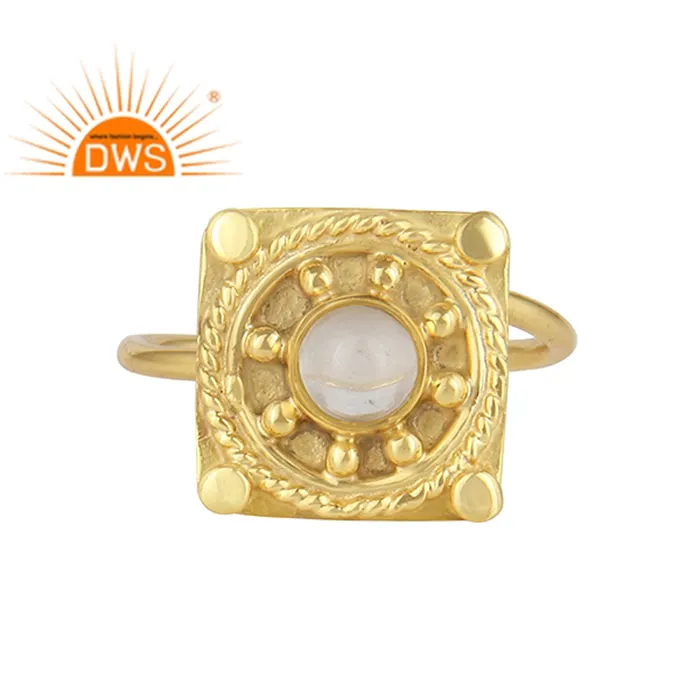 Crystal Quartz Gemstone Ring Suppliers Gold Plated Silver 925 Ring Antique Rings Jewelry