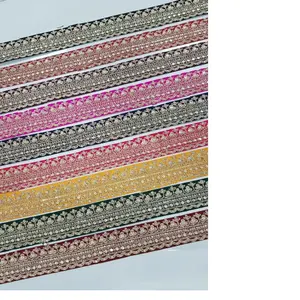 Custom Zari Embroidered Floral and Ethnic Indian Them <b>Ribbons</b> and Laces in Assorted Sizes and Colors <b>for</b> Wedding Dress Desi - Product Image 1