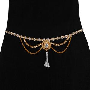 Ceinture de taille, bijoux pour femmes, en cristal indien plaqué or, chaîne de ventre, kamarbandage - Product Image 3