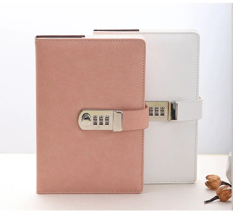 Carnet de notes à Logo personnalisé rose, joli bloc-notes avec serrure à Code en métal, boîte cadeau pour fille, agenda de bureau, carnet de notes