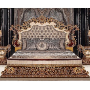 เตียงควีนไซส์แกะสลักด้วยมือทำจากไม้สไตล์วินเทจ,เตียงมาตรฐานมงกุฎทำจากไม้คลาสสิกผลิตจากฝรั่งเศส - Product Image 1