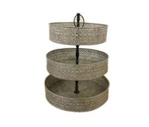 Modern Galvanized Perforated 3 <b>Tier</b> <b>Cake</b> Stand Round Shaped Metal Iron <b>Cake</b> Stand for Wedding Gift Modern - Product Image 1