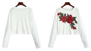 T-shirt manches longues pour filles, vêtements hip-hop ajusté et sexy, style occidental, tenue hip-hop, respirant, haut court avec appliques brodées, offre spéciale - Product Image 4