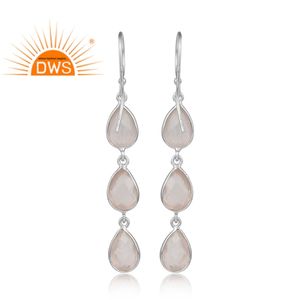 Fab Rose Quartz Boucles D'oreilles Gemstone Bijoux En Gros 925 Argent Dangle Boucles D'oreilles Pour Les Femmes Cadeau Pour Elle - Product Image 3