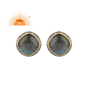 Pendientes de piedras preciosas de labradorita, venta al por mayor, Plata de Ley chapada en oro amarillo de 14K, de tuerca pendientes hechos a mano, joyería, Colección clásica - Product Image 1