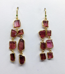 Pendientes de piedras preciosas de moda de plata de ley atractiva turmalina áspera multicolor colgantes largos chapados en oro de estilo único - Product Image 2