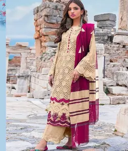 Traje Salwar Kameez de Algodón Combaric con Bordado Chikan Kari y Dupatta de Chifón para Mujer, Estilo Pakistaní - Product Image 1