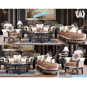 Ensemble de canapés en teck noir et blanc de style européen royal moderne, meubles de salon professionnels, fabrication artisanale, taille personnalisée - Product Image 1