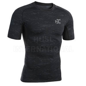 Camiseta de gimnasio con logotipo personalizado de alta calidad para hombre, camisetas deportivas de punto con patrón impreso, venta en línea - Product Image 3
