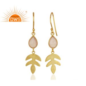 Boucles d'oreilles clous tendance pour femme DWS en argent sterling 925 plaqué or jaune 14 carats avec pierre précieuse naturelle en calcédoine rose - Product Image 3