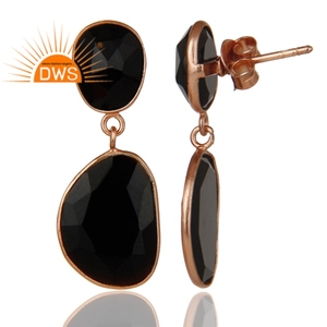 Black Onyx Gemstone Dangle Earrings Indian <b>Rose</b> <b>Gold</b> Plated 925 Silver Designer Bezel <b>Set</b> Earrings Jewelry Wholesale - Product Image 3