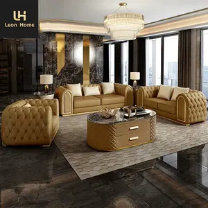 الرجعية نمط nubuck الجلود الأريكة زر أريكة الظهر تصميم أريكة جلدية الملكي أريكة الزفاف مجموعة - Product Image 2