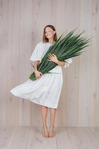 High-quality Formal A-Line Midi <b>Dress</b> Solid <b>White</b> Color O-neck Half Sleeve Knee Length Breathable Summer Women Linen <b>Dress</b> - Product Image 2