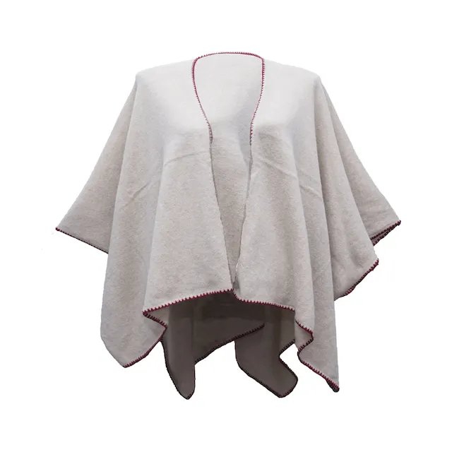 Duurzame Poncho Sjaal Met Gehaakte Grens Voor Vrouwen Gebreide 12gg Nepal Pashmina 100% Pure Kasjmier Wrap