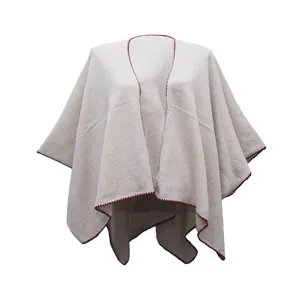 Chal de Poncho sostenible con borde de ganchillo para mujer, Pashmina 12gg de punto, envoltura de cachemira pura 100%