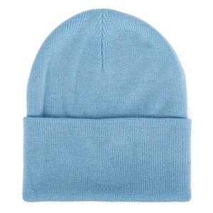 Custom Unisex Blue 100% Acrylic Beanie Winter Knitted Plain <b>Hat</b> for Sale - Product Image 1