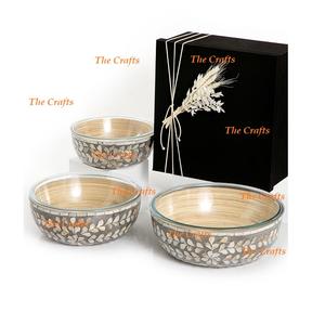 Cuenco de madera y vidrio para chocolates con trabajo de nácar, Juego de 3 cuencos decorativos para frutas de diferentes tamaños - Product Image 1