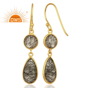 Nuevo diseñador de plata esterlina 18K chapado en oro Natural negro rutilo piedra preciosa colgante pendiente joyería fabricante - Product Image 4