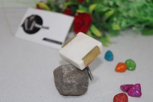 Handmade <b>Cupboard</b> Knob in Natural White Marble in & Side Molded Brass Strip Hardware & Furniture Manufacturer Sambhal - Product Image 2