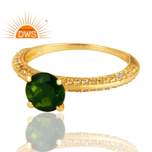 Chrome Diopside Gemstone <b>Solitaire</b> <b>Ring</b> Jewelry Manufacturer 925 Sterling <b>Silver</b> 14k Gold Plated Jewelry Supplier - Product Image 2